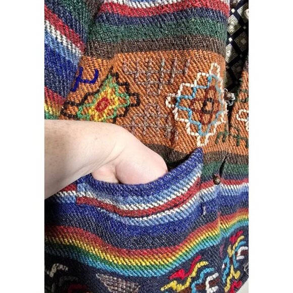 Boutique Jacket M Aztec Southwestern Embroidered Rainbow Boho Festival Pockets - Picture 11 of 12